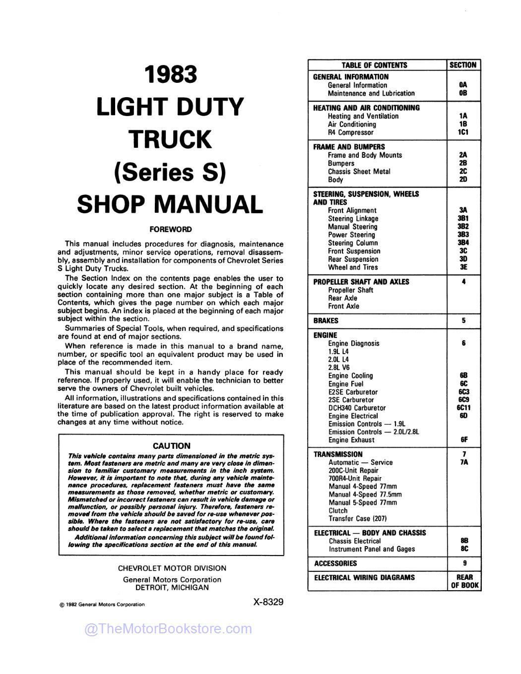 1983 GMC S-15 Truck & S-15 Jimmy Service Manual - Table of Contents 1983 GMC S-15 Truck & S-15 Jimmy Service Manual - Table of Contents