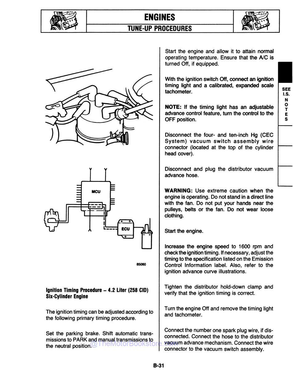 1984 - 1986 Jeep CJ-7 / Scrambler Shop Manual Sample Page - Ignition Timing Procedure