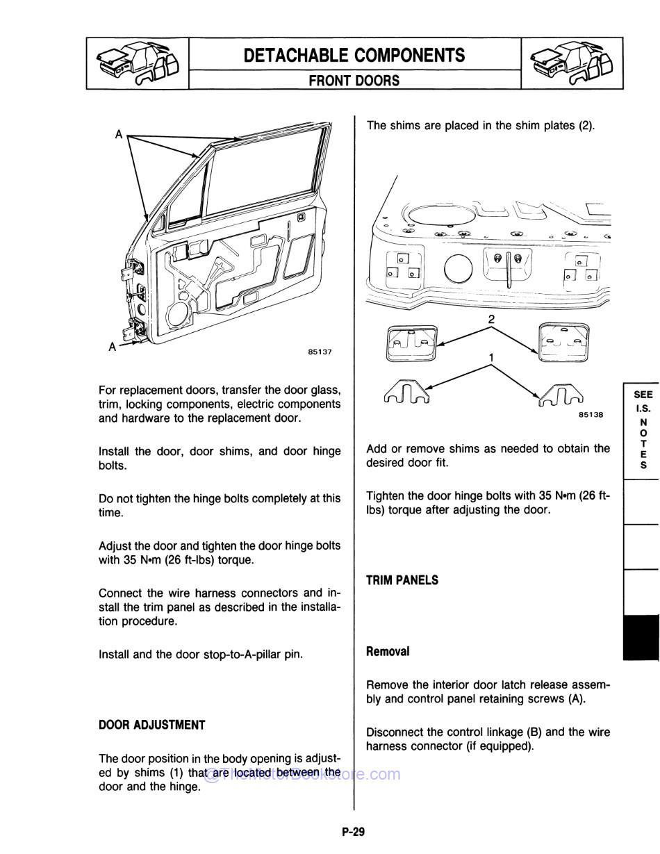 1984 - 1988 Jeep Cherokee / Wagoneer Bodywork Shop Manual Sample Page - Door Adjustment