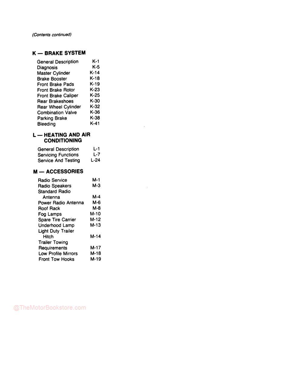 1984 - 1988 Jeep Cherokee / Wagoneer Shop Manual - M.R. 244 - Table of Contents 2