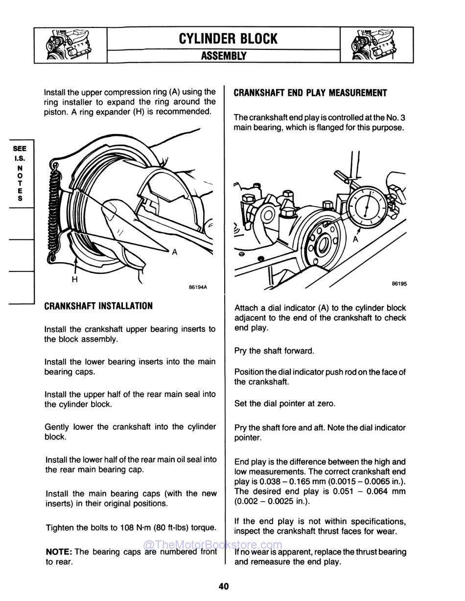 1984 - 1988 Jeep MOT I-6 Engine Service Manual Sample Page - Crankshaft Installation