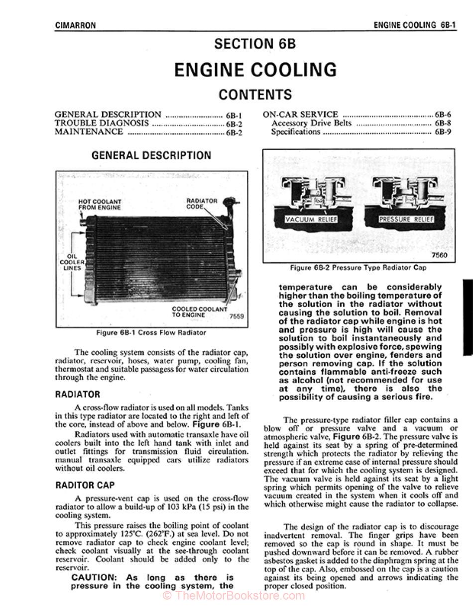 1984 Cadillac Cimarron Shop Manual - OEM - Engine Cooling