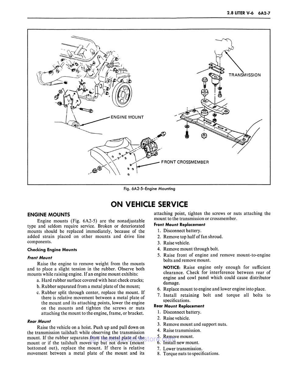 1984 Chevrolet Camaro Shop Manual Sample Page - Engine Mount Check