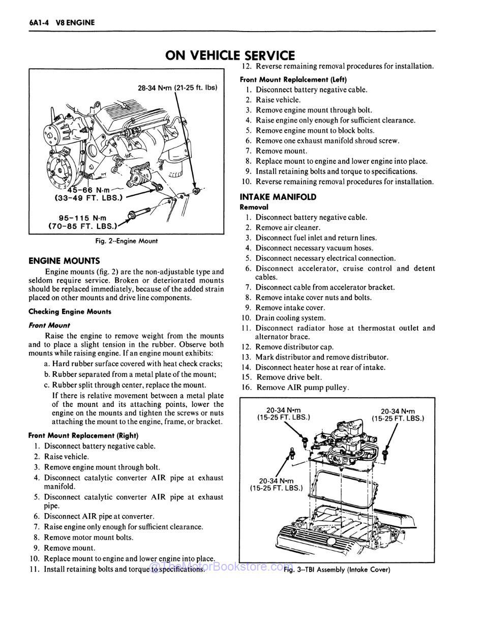 1984 Chevrolet Corvette Shop Manual Sample Page - V8 Engine Engine Mount Check