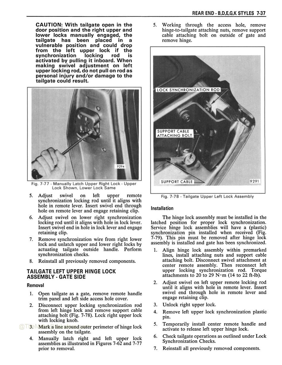 1984 Fisher Body B-D-E-G-K Service Manual - Tailgate