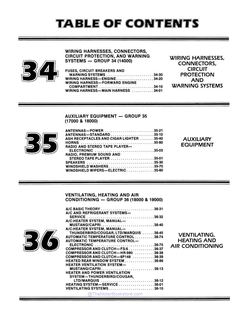 1984 Ford Mustang, Lincoln Mercury Shop Manual - 2 Volumes  - Table of Contents 3