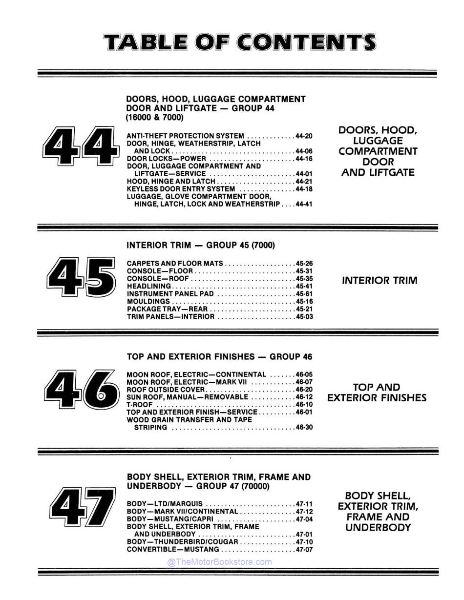 1984 Ford Mustang, Lincoln Mercury Shop Manual - 2 Volumes  - Table of Contents 5