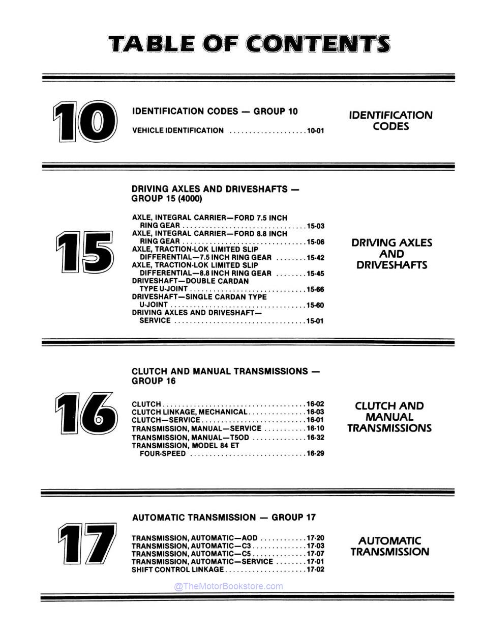 1984 Ford Mustang, Lincoln Mercury Shop Manual - 2 Volumes  - Table of Contents 6