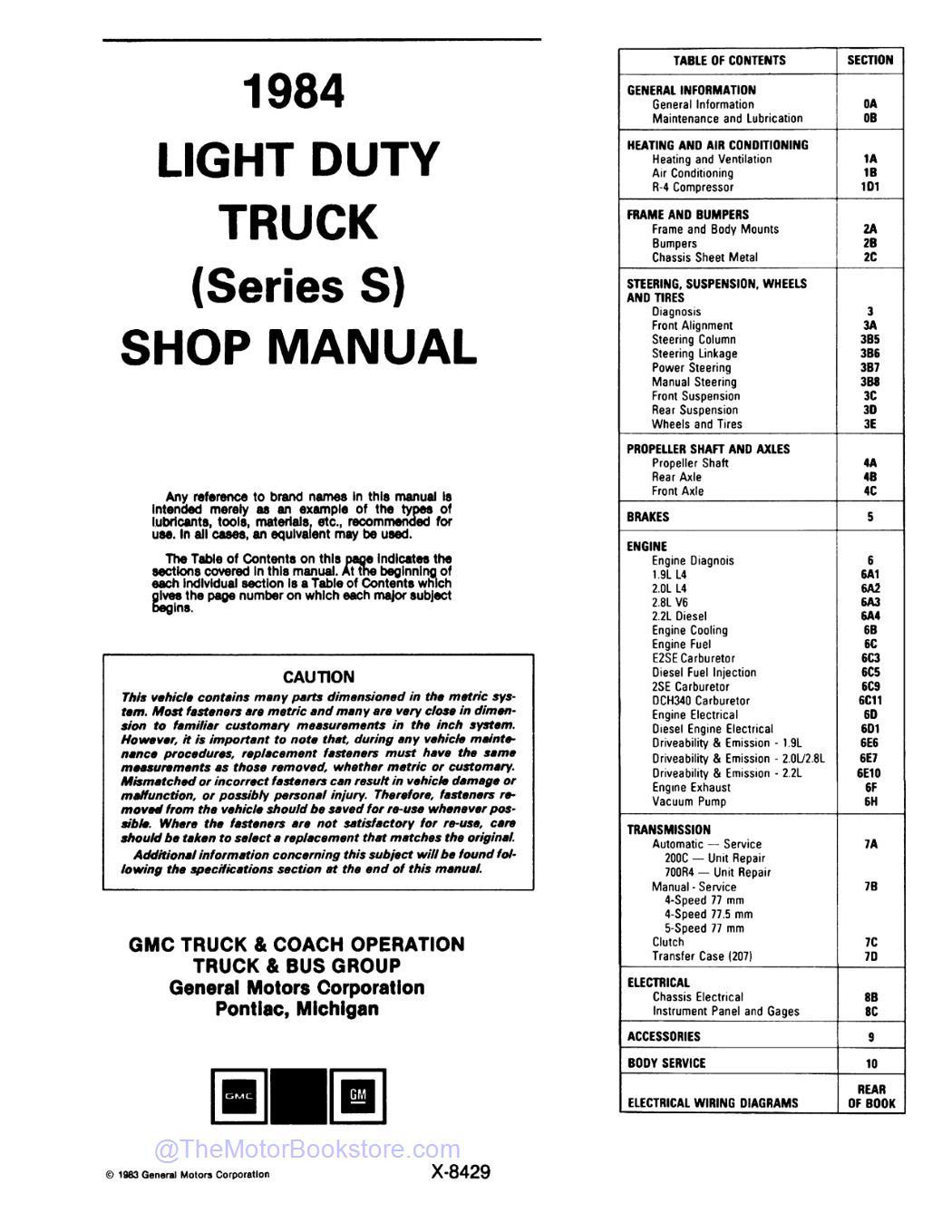 1984 GMC S15 Truck & Jimmy Service Manual - Table of Contents 1984 GMC S15 Truck & Jimmy Service Manual - Table of Contents