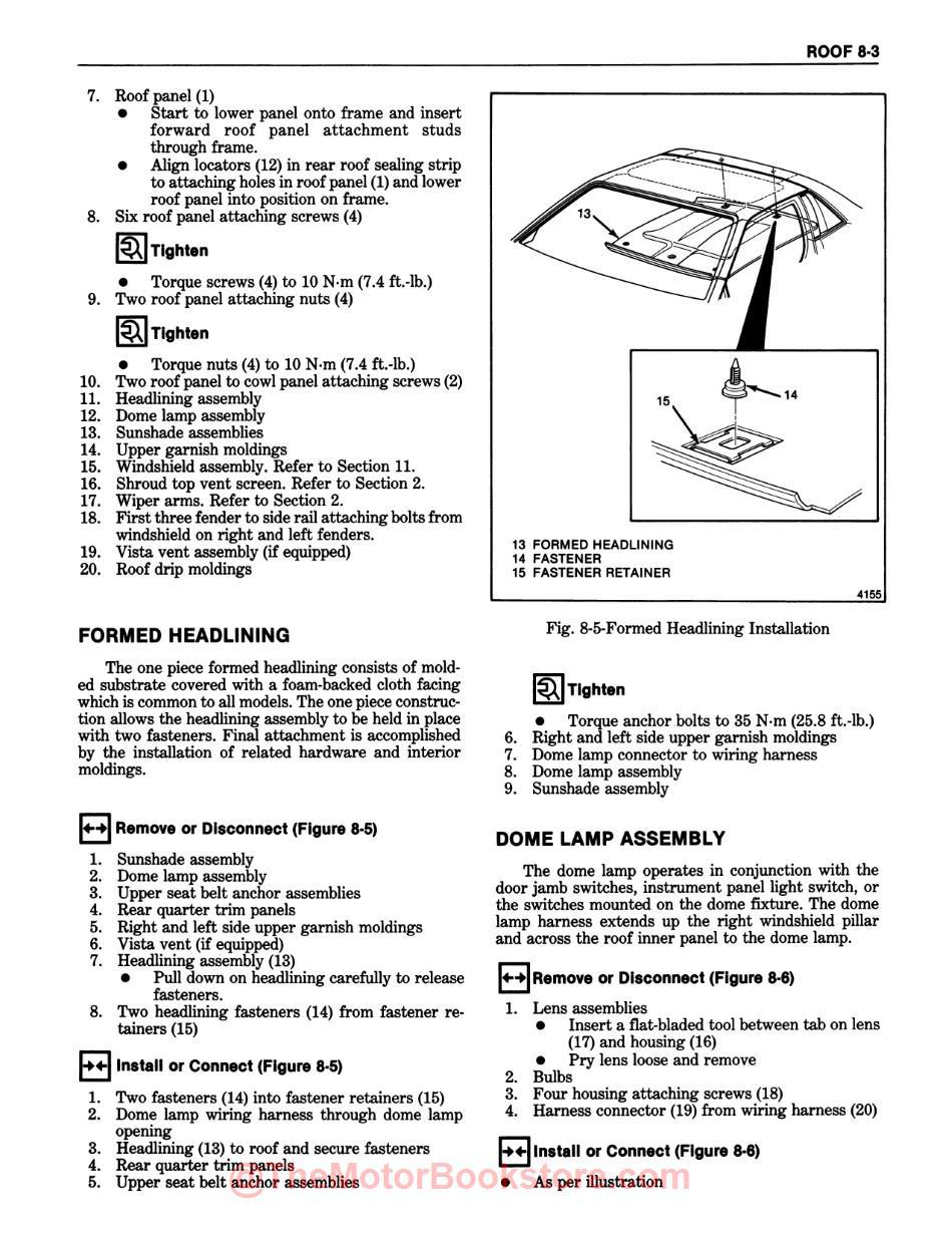 1984 Pontiac Fiero Service Manual - Sample Page - Roof