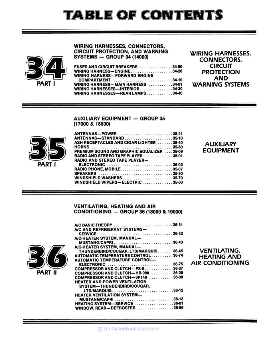 1985 Ford Mustang, Lincoln Mercury Shop Manual - 2 Volumes  - Table of Contents 3