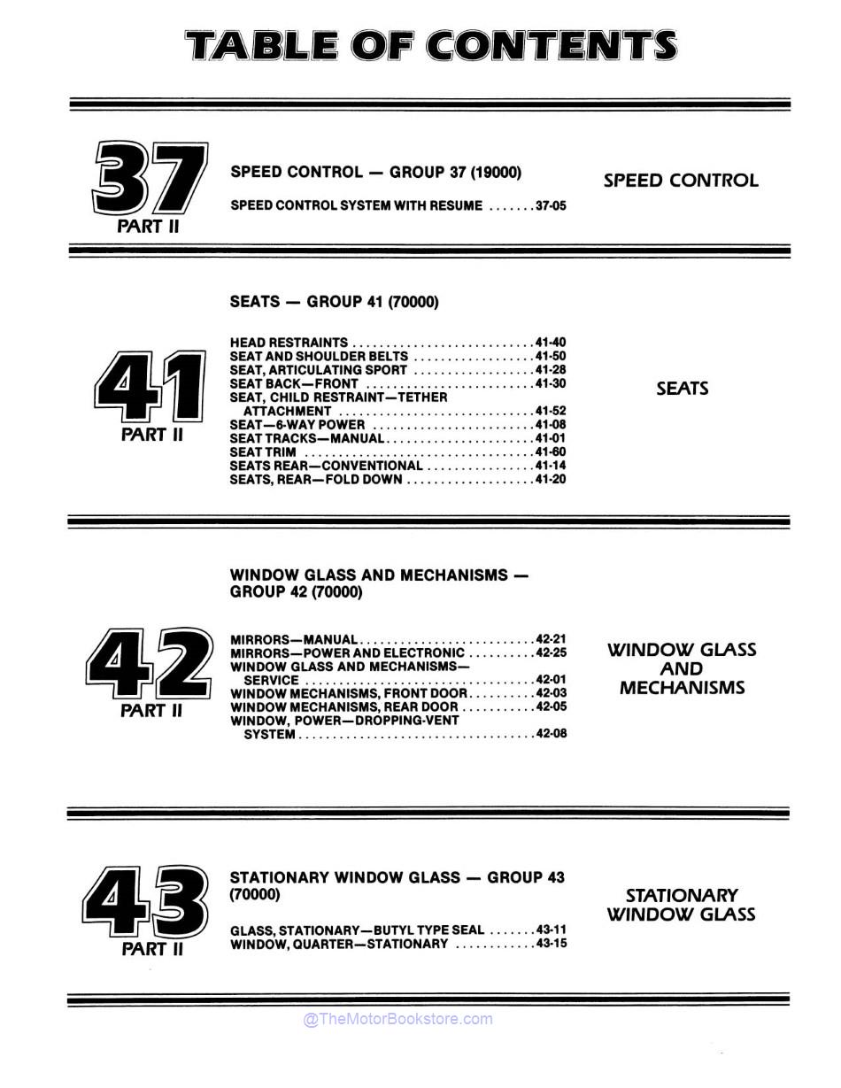 1985 Ford Mustang, Lincoln Mercury Shop Manual - 2 Volumes  - Table of Contents 4