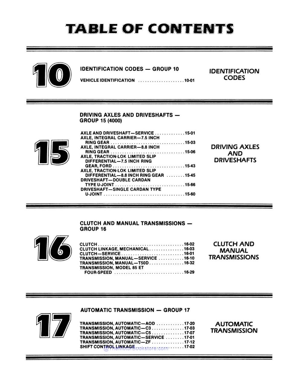 1985 Ford Mustang, Lincoln Mercury Shop Manual - 2 Volumes  - Table of Contents 6