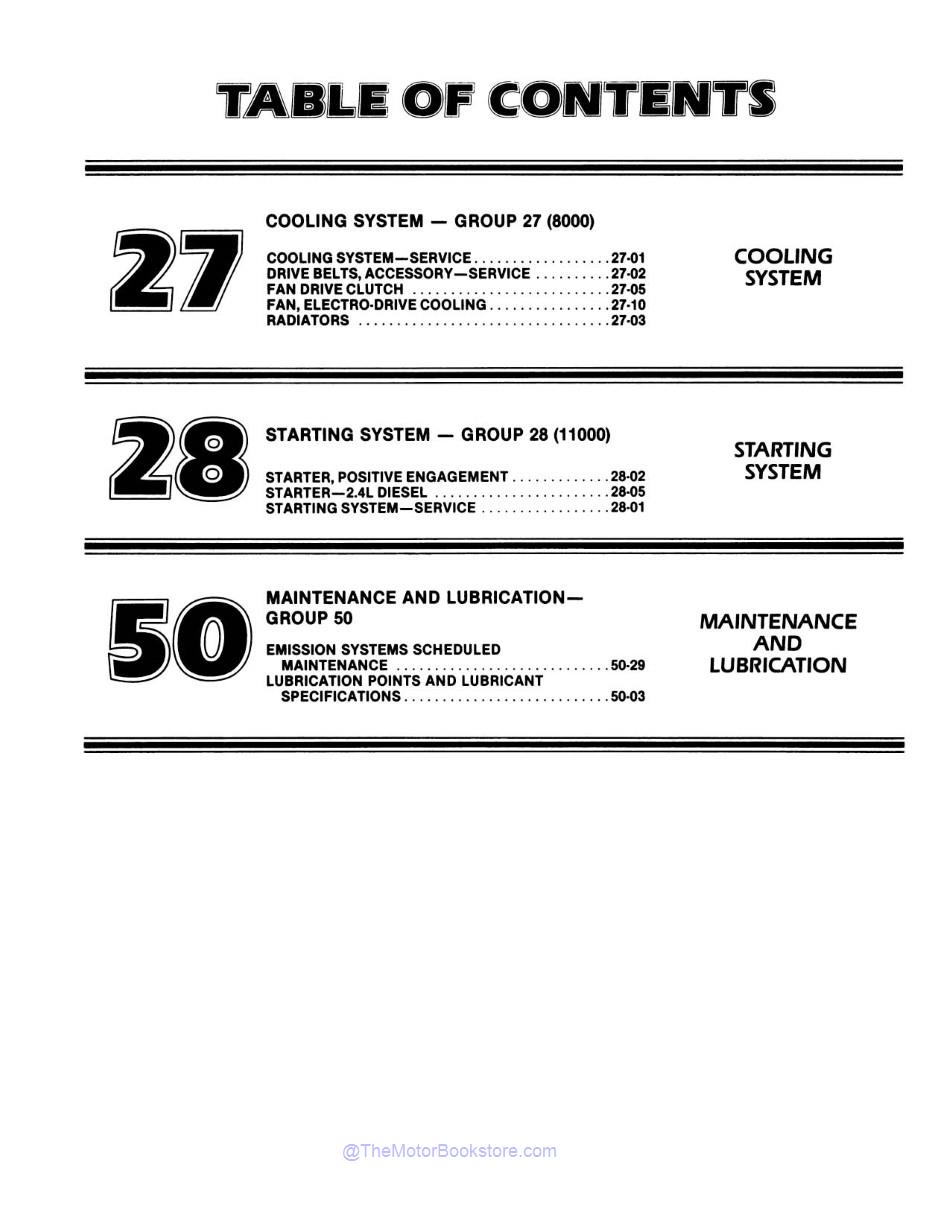 1985 Ford Mustang, Lincoln Mercury Shop Manual - 2 Volumes  - Table of Contents 8