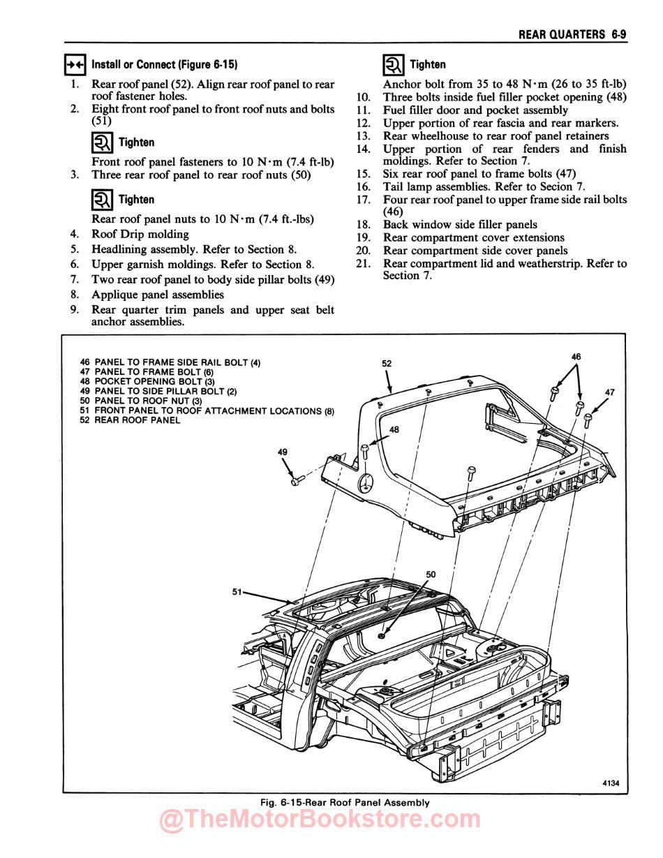 1985 Pontiac Fiero Service Manual - Sample Page - Rear Roof Panel