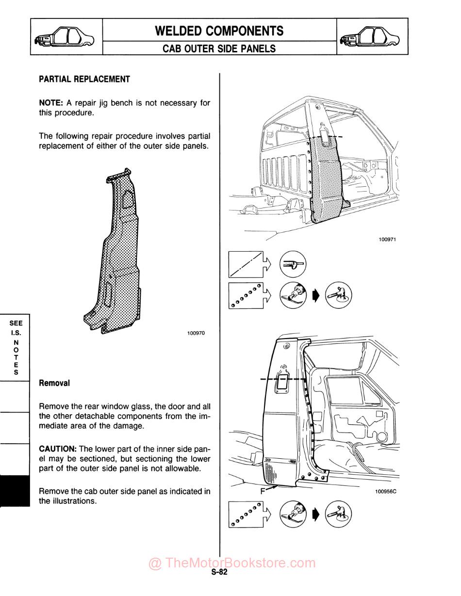 1986 - 1988 Jeep Comanche Body Shop Manual - Sample Page - Welded Components - Cab Outer Side Panels