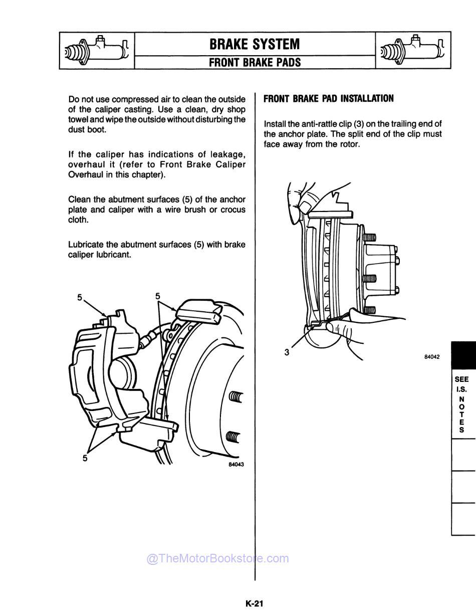 1986 - 1988 Jeep Comanche Service Shop Manual Sample Page - Brake Pad Install