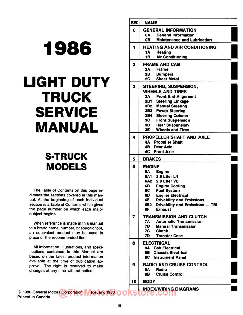 1986 Chevy S-10 LD Truck Shop Manual