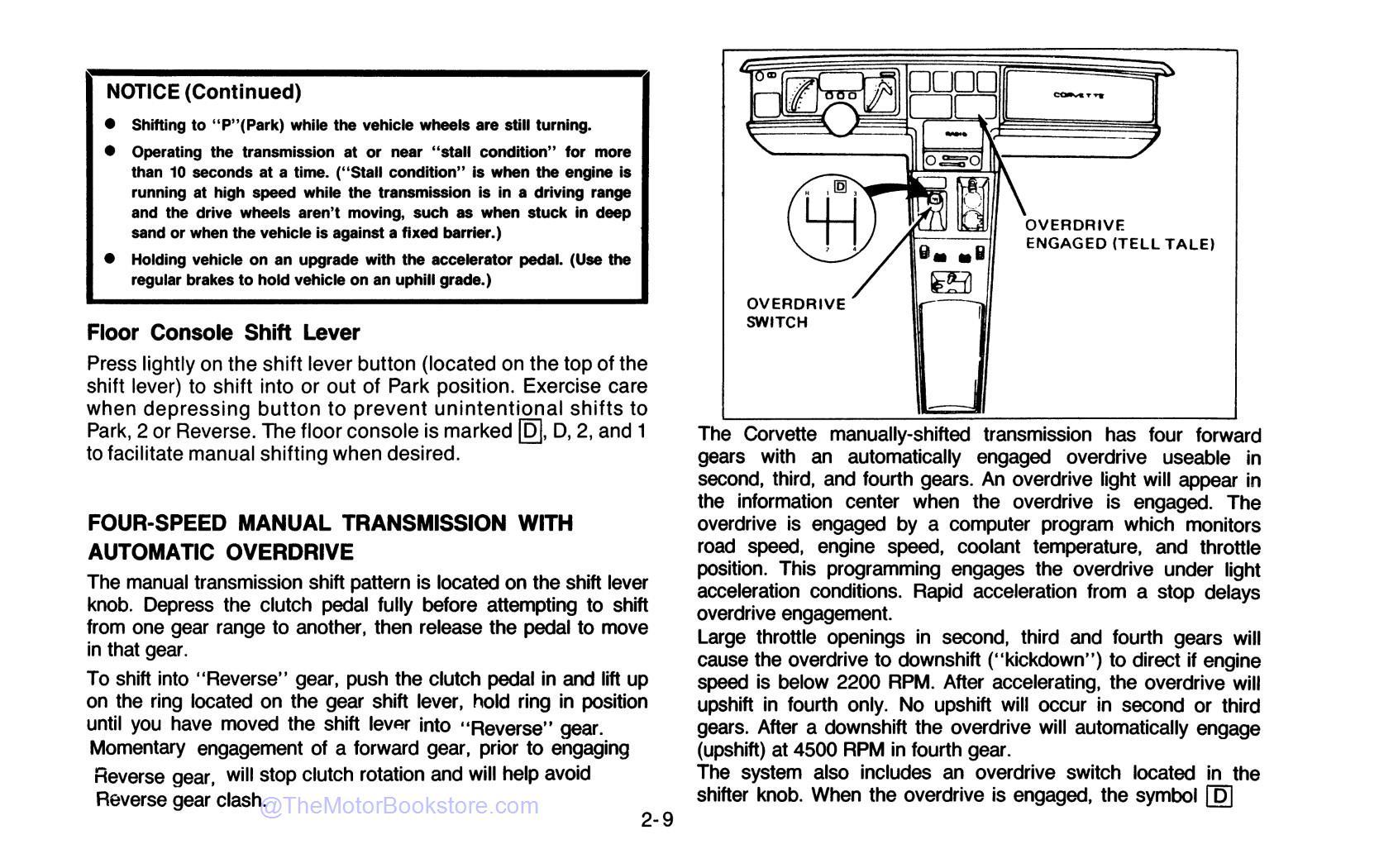 1986 Corvette Owner's Manual - Sample Page