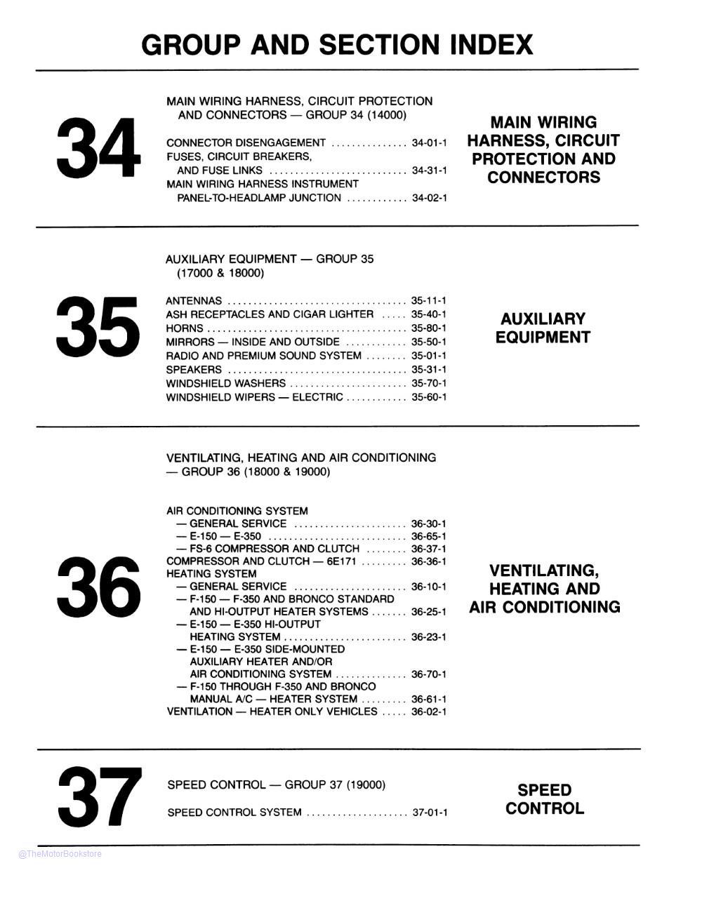 1986 Ford Truck F-150-350, E-150-350 Vans & Bronco Shop Manuals  - Table of Contents 4