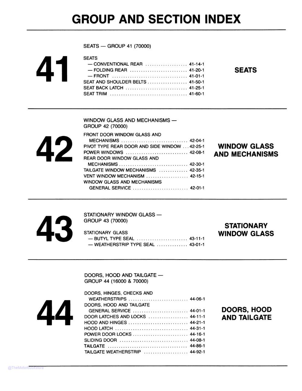 1986 Ford Truck F-150-350, E-150-350 Vans & Bronco Shop Manuals  - Table of Contents 5
