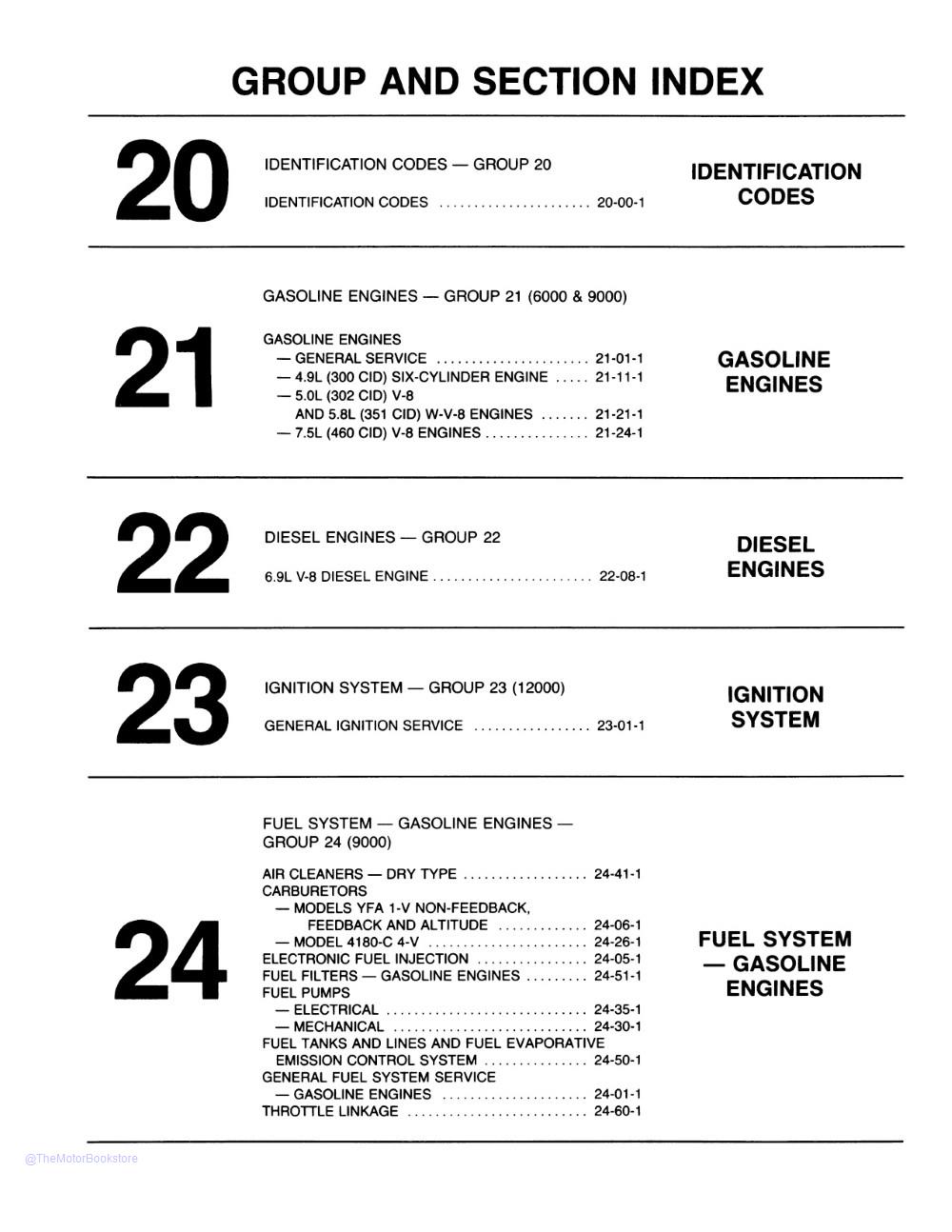1986 Ford Truck F-150-350, E-150-350 Vans & Bronco Shop Manuals  - Table of Contents 7
