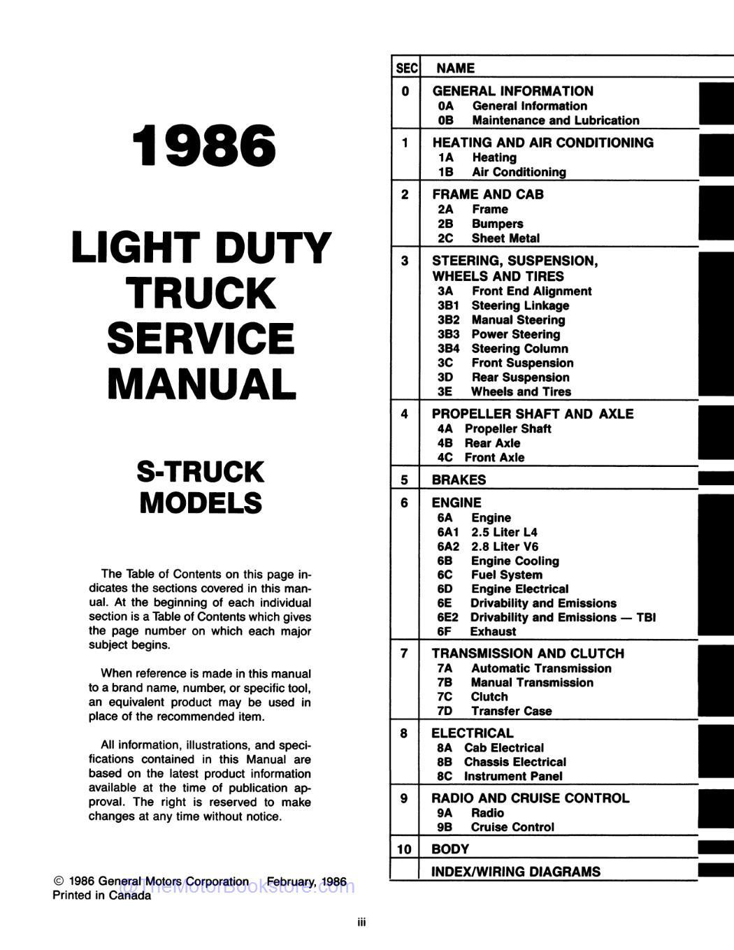 1986 GMC S-15 Truck & Jimmy Service Manual - Table of Contents 1986 GMC S-15 Truck & Jimmy Service Manual - Table of Contents