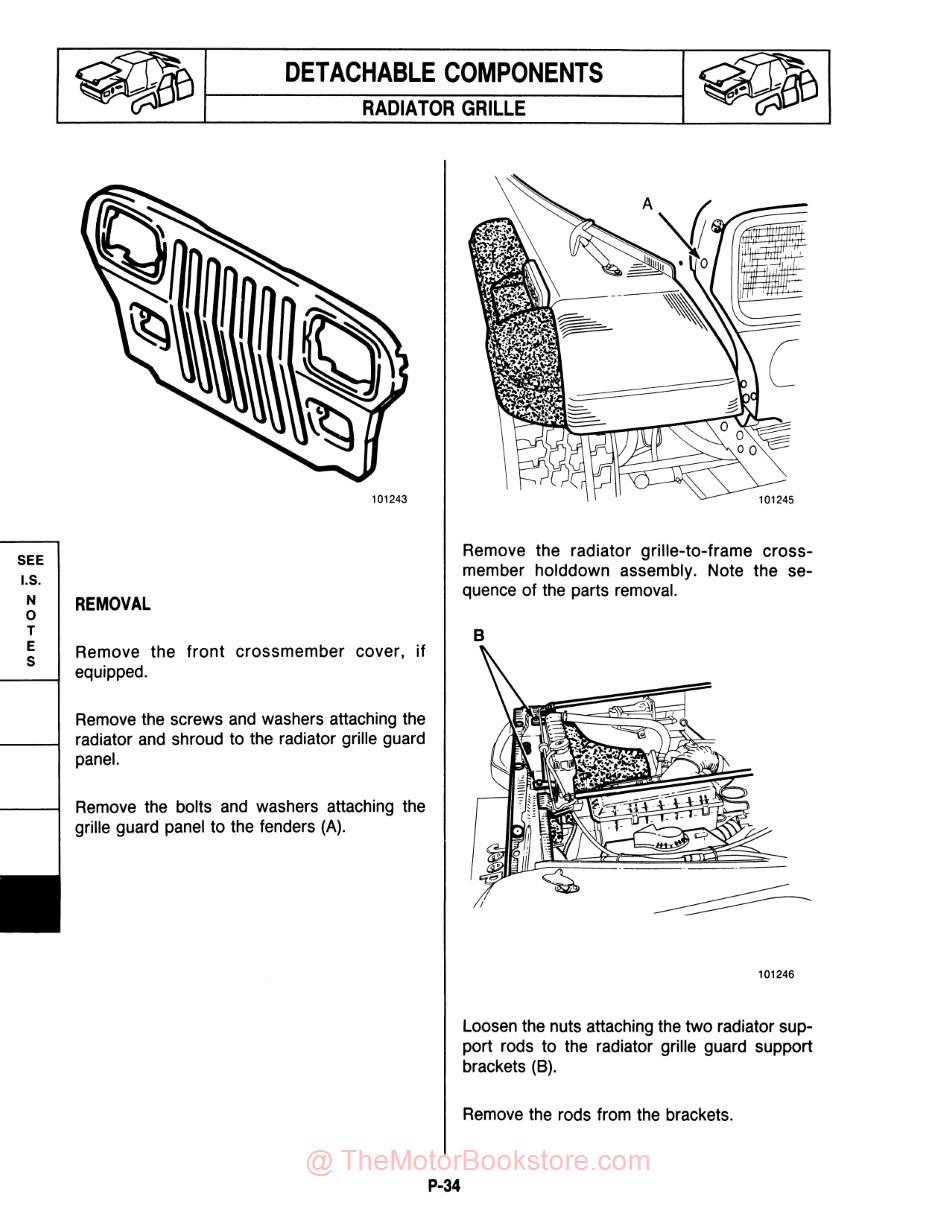 1987 - 1988 Jeep Wrangler / YJ Body Shop Manual - Sample Page - Detachable Components - Radiator Grille