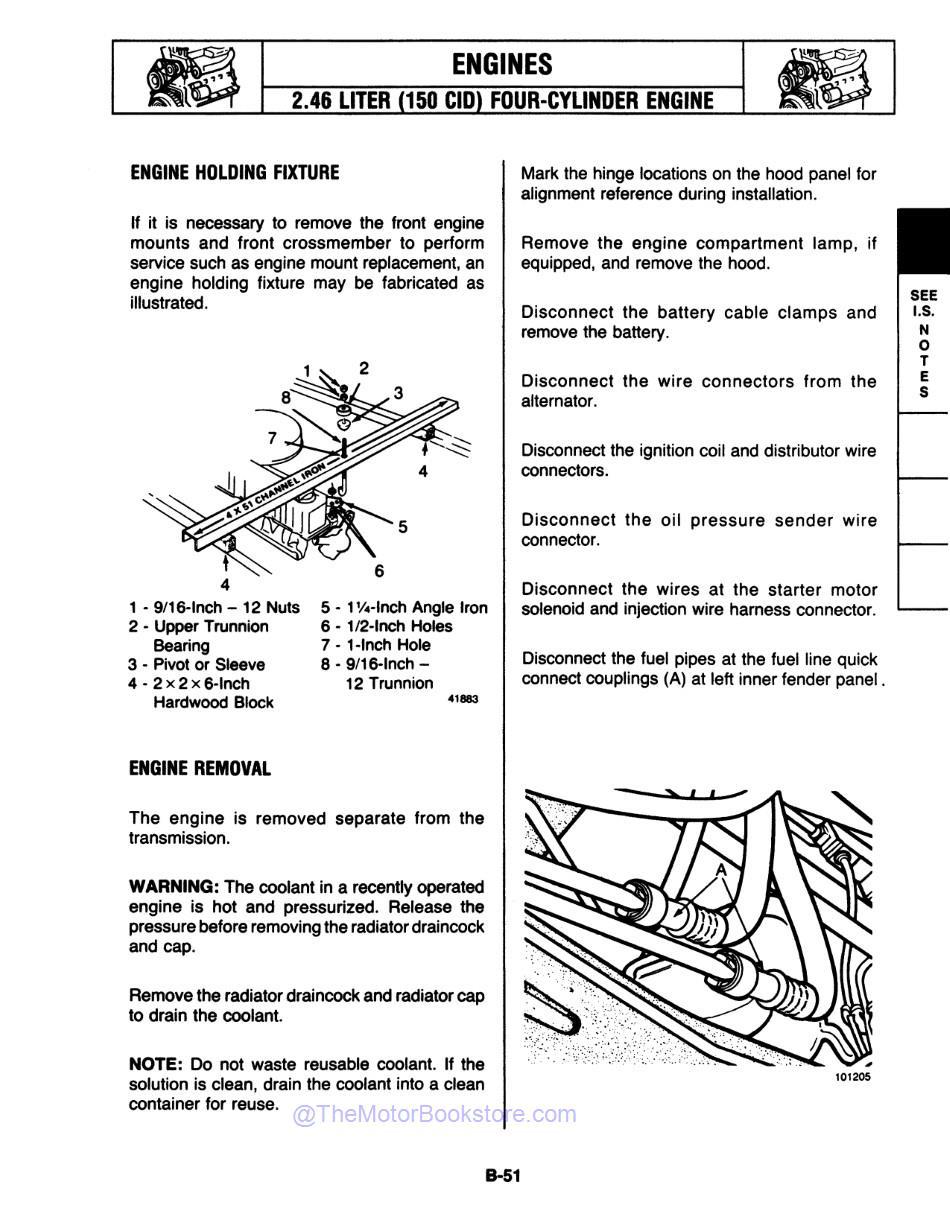 1987 - 1988 Jeep Wrangler / YJ Service Workshop Manual Sample Page - Engine Removal