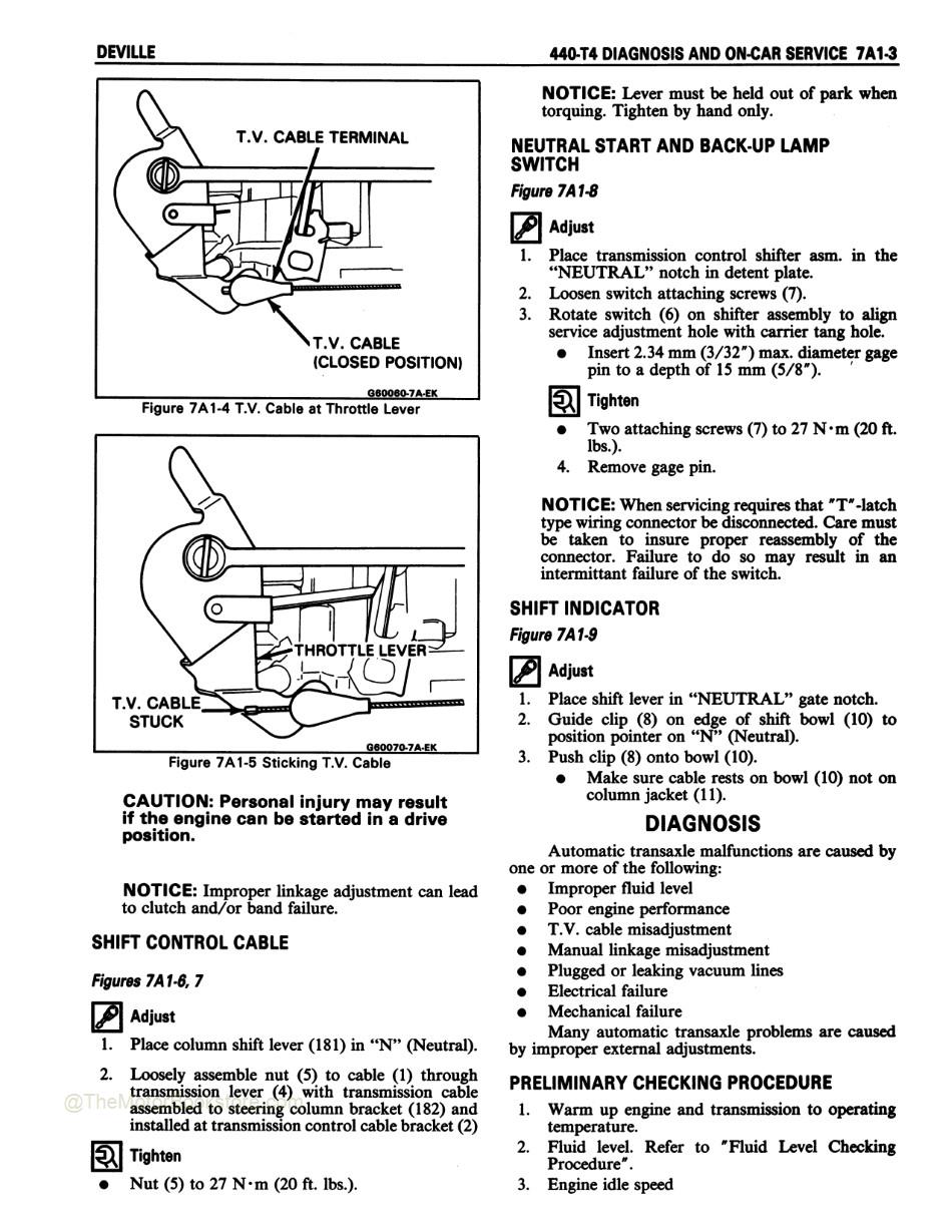 1987 Cadillac DeVille, Fleetwood Shop Manual - 440-T4 Diagnosis and On-Car Service