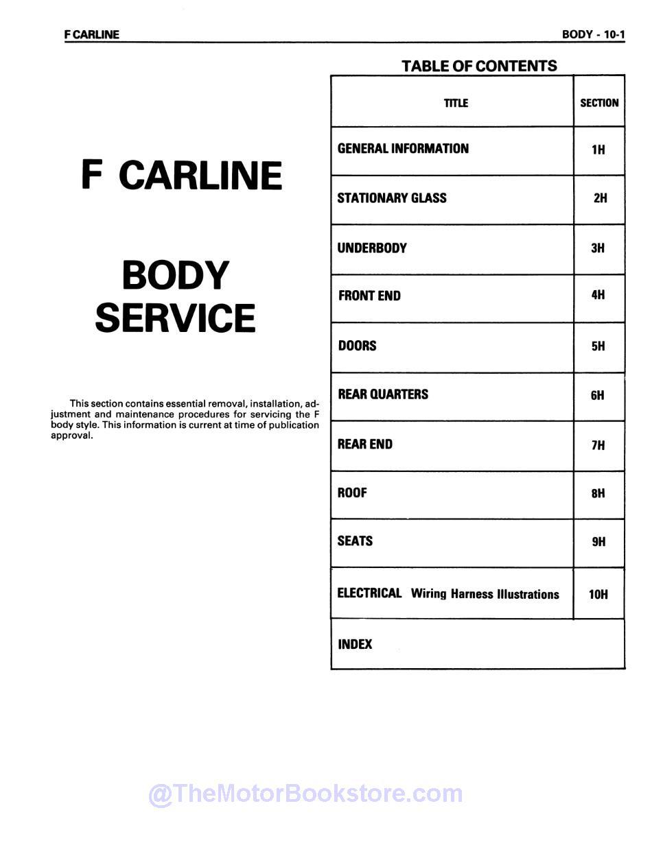 1987 Chevy Camaro Shop Manual  - Table of Contents 2