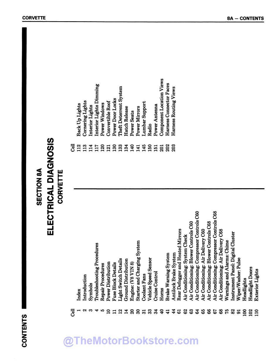 1987 Corvette Electrical Diagnosis Service Manual Supplement - COLOR  - Table of Contents 1