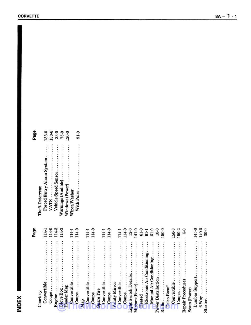 1987 Corvette Electrical Diagnosis Service Manual Supplement - COLOR  - Table of Contents 3