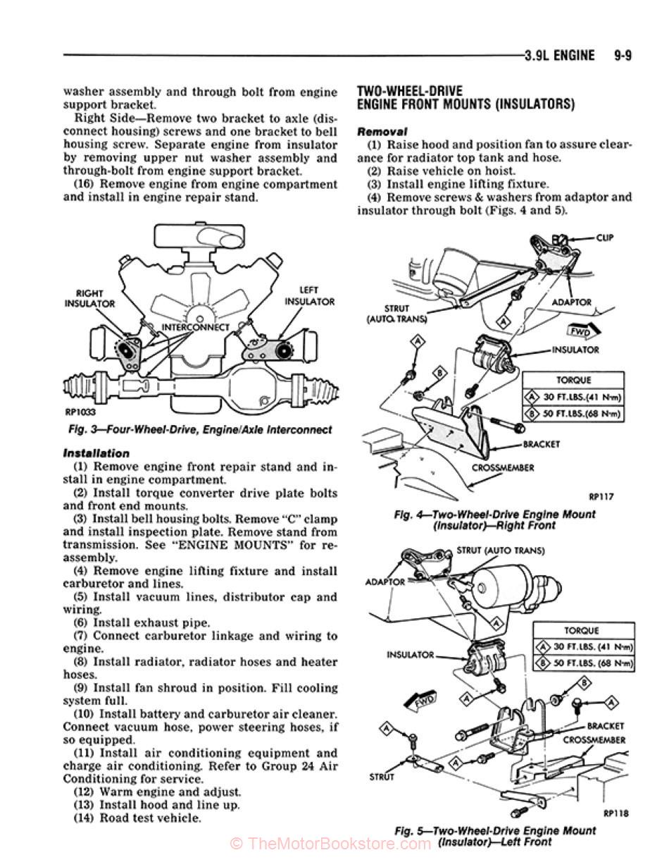 1987 Dodge Dakota Truck 2WD 4WD Service Manual - OEM - 3.9L Engine Mounts