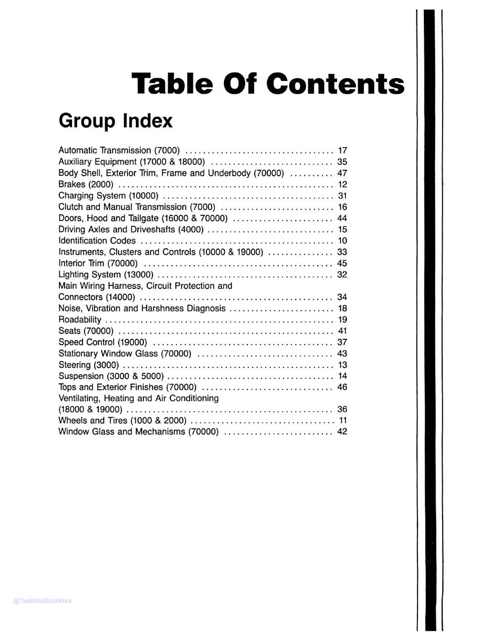 1987 Ford F-150-350 Truck, E-150-350 Econoline Vans & Bronco Shop Manuals  - Table of Contents 1