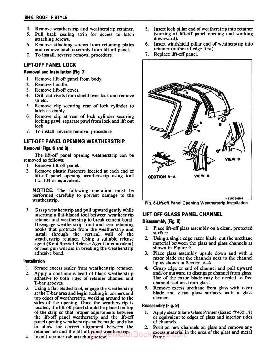 1987 Pontiac Firebird Chassis & Body Service Manual - Sample Page - Lift Off Roof 1987 Pontiac Firebird Chassis & Body Service Manual - Sample Page - Lift Off Roof