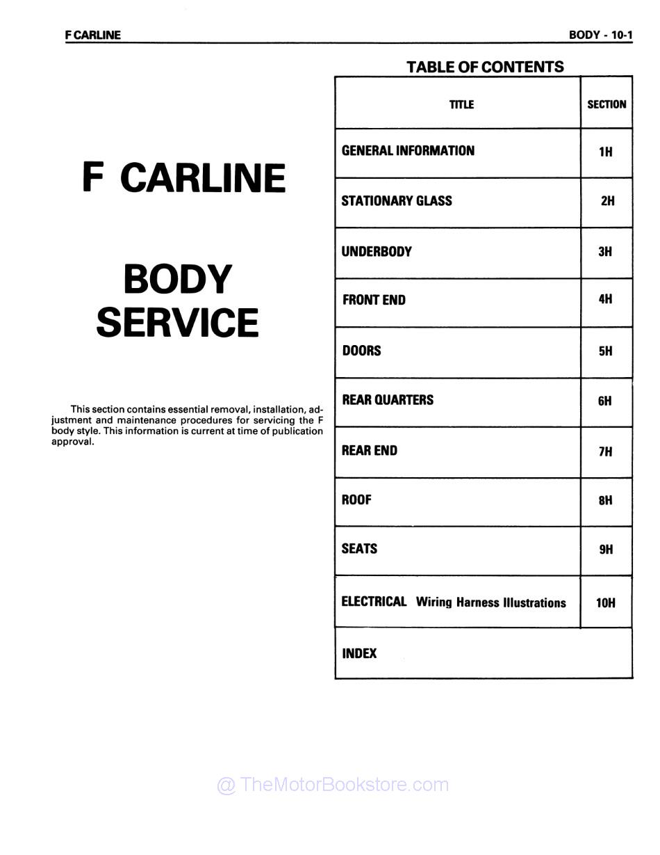 1987 Pontiac Firebird Chassis & Body Service Manual  - Table of Contents 2