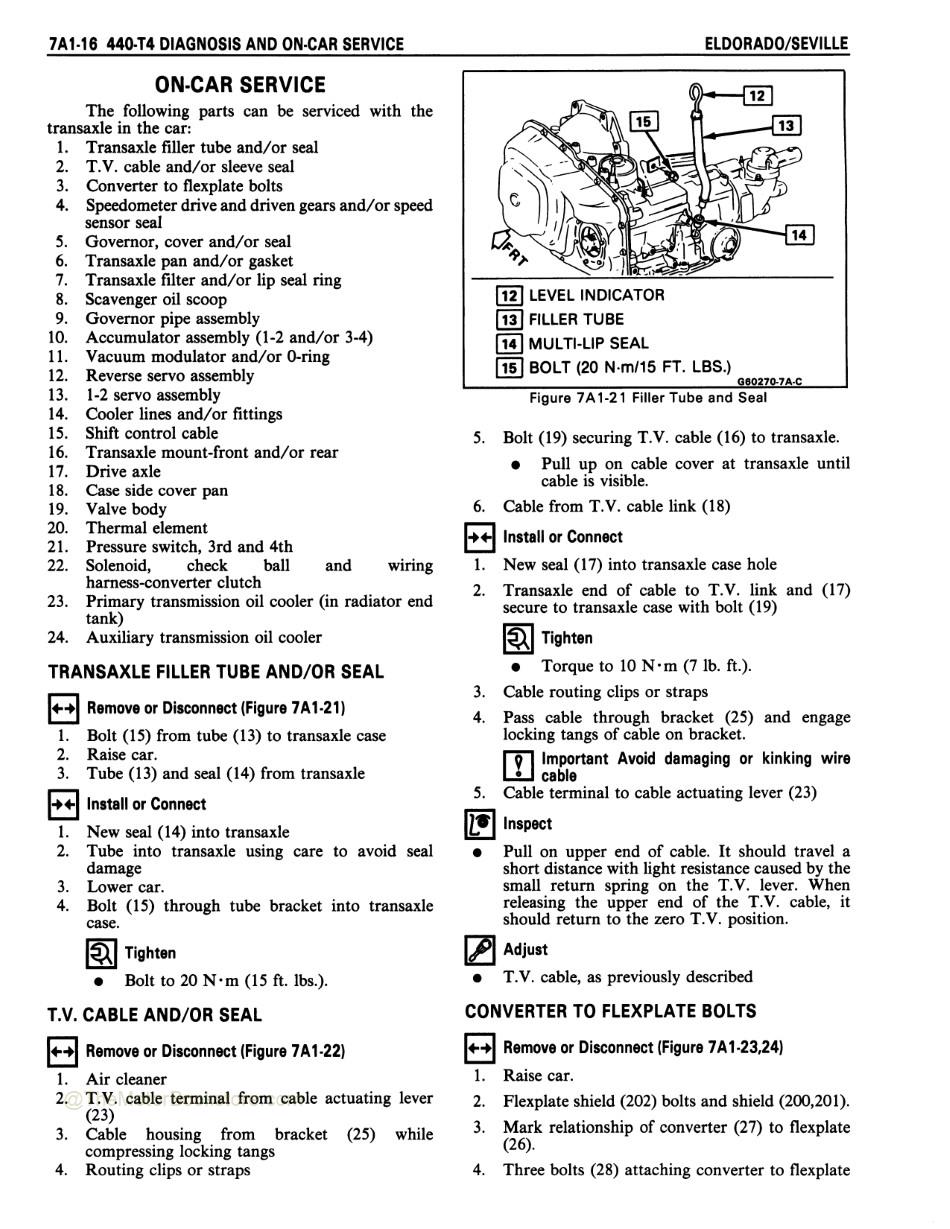 1988 Cadillac Eldorado, Seville Shop Manual - 440-T4 Diagnosis and On-Car Service