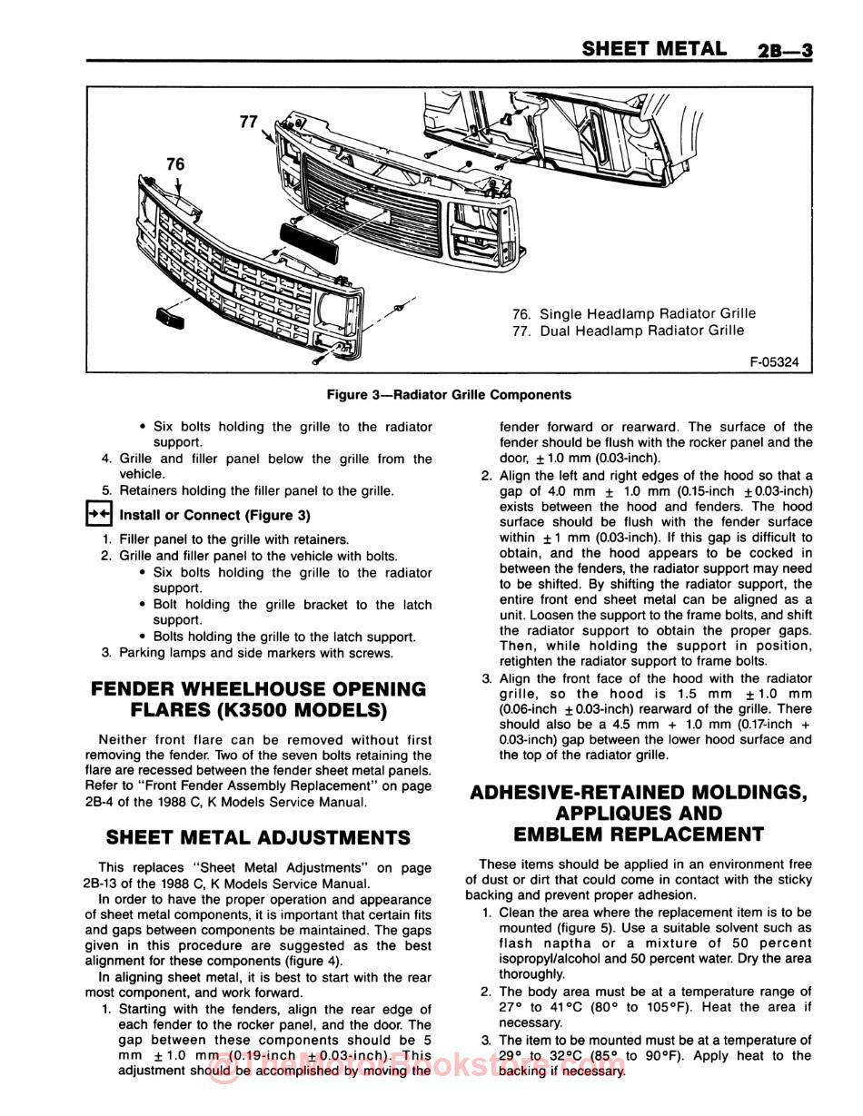1988 Chevy C-K Pick-Up Service Manual - Sample Page - Sheet Metal