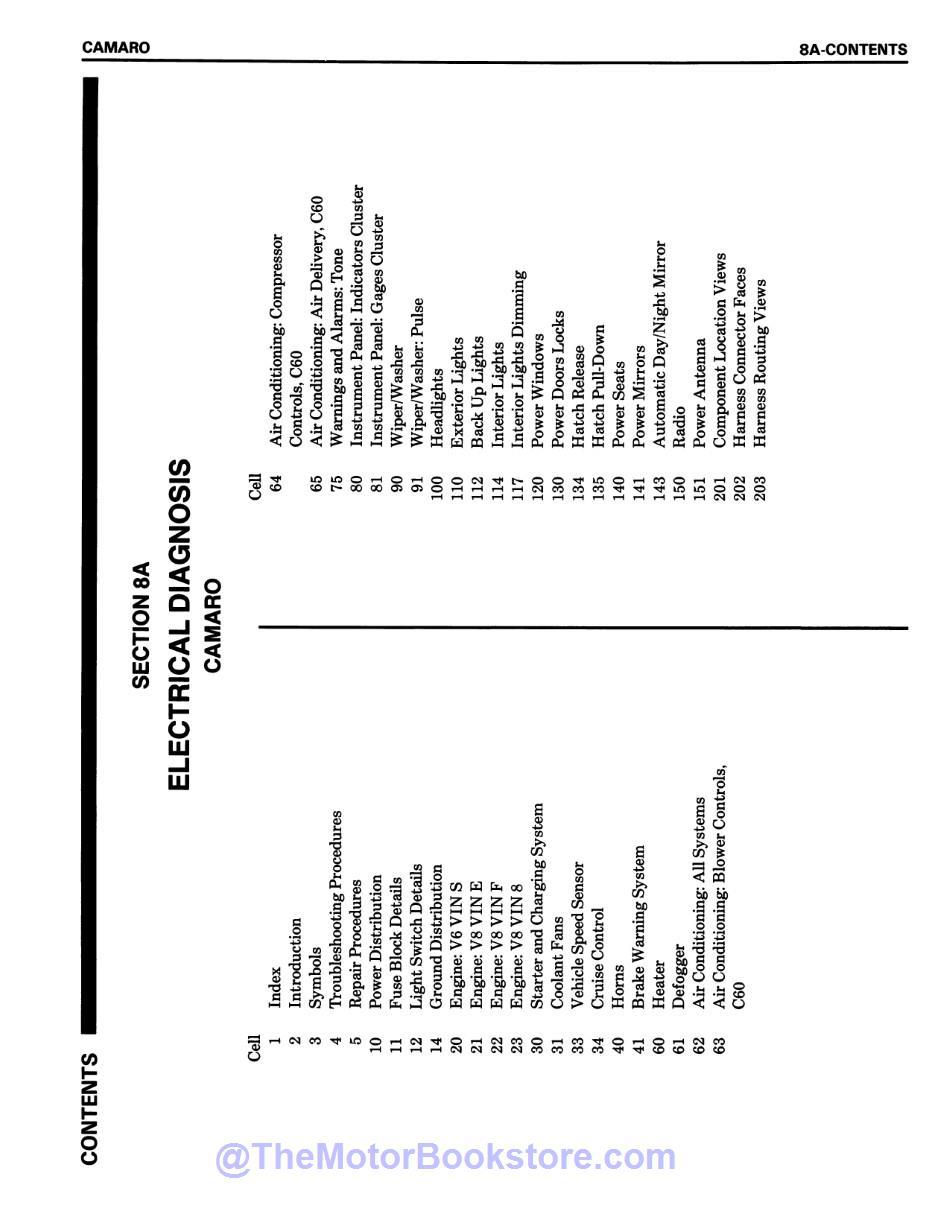 1988 Chevy Camaro Electrical Diagnosis Service Manual Supplement  - Table of Contents 1