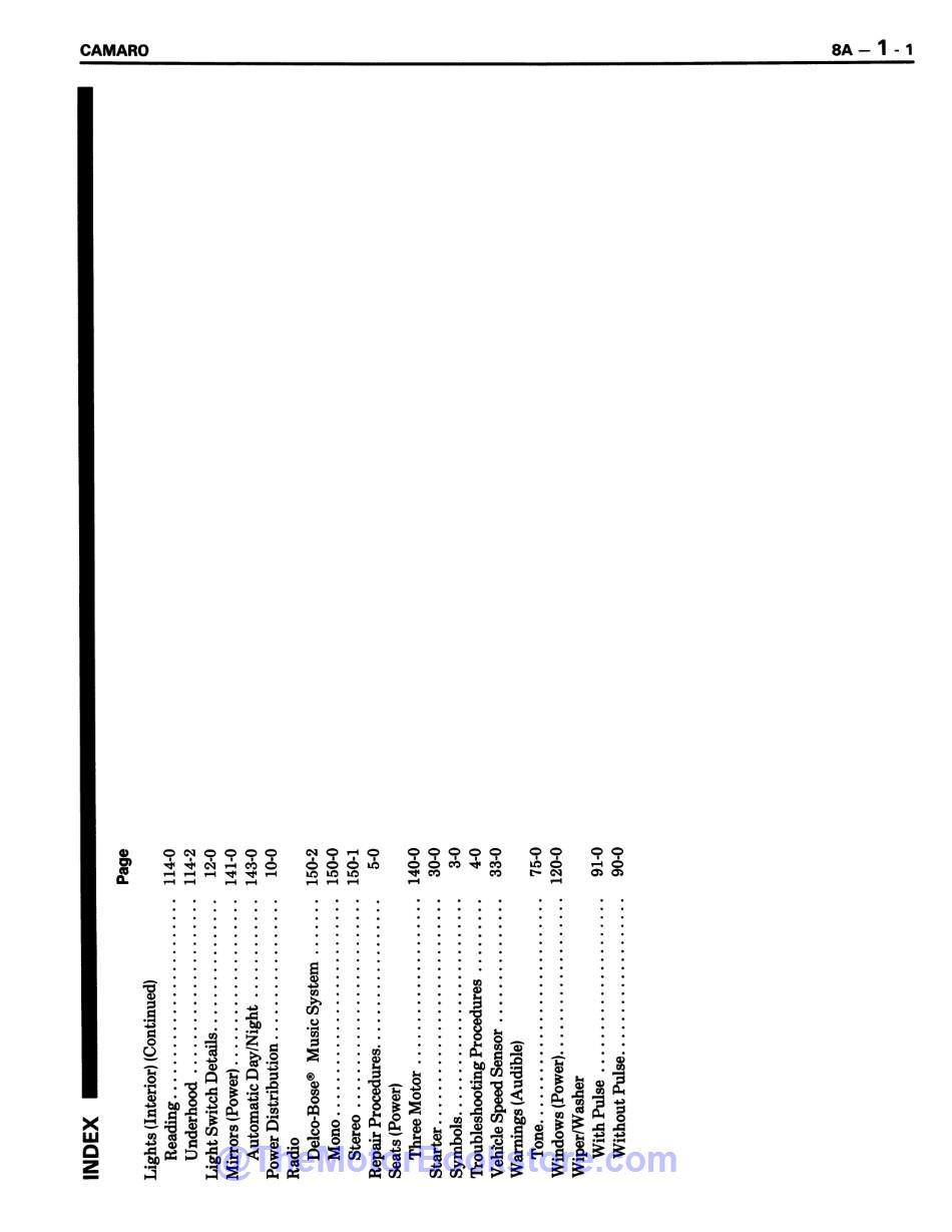 1988 Chevy Camaro Electrical Diagnosis Service Manual Supplement  - Table of Contents 3