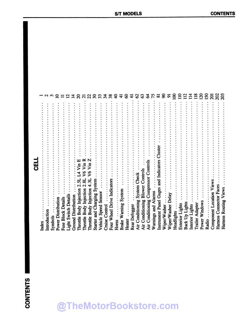 1988 Chevy S-10 Truck Electrical Diagnosis Service Manual Supplement  - Table of Contents 1