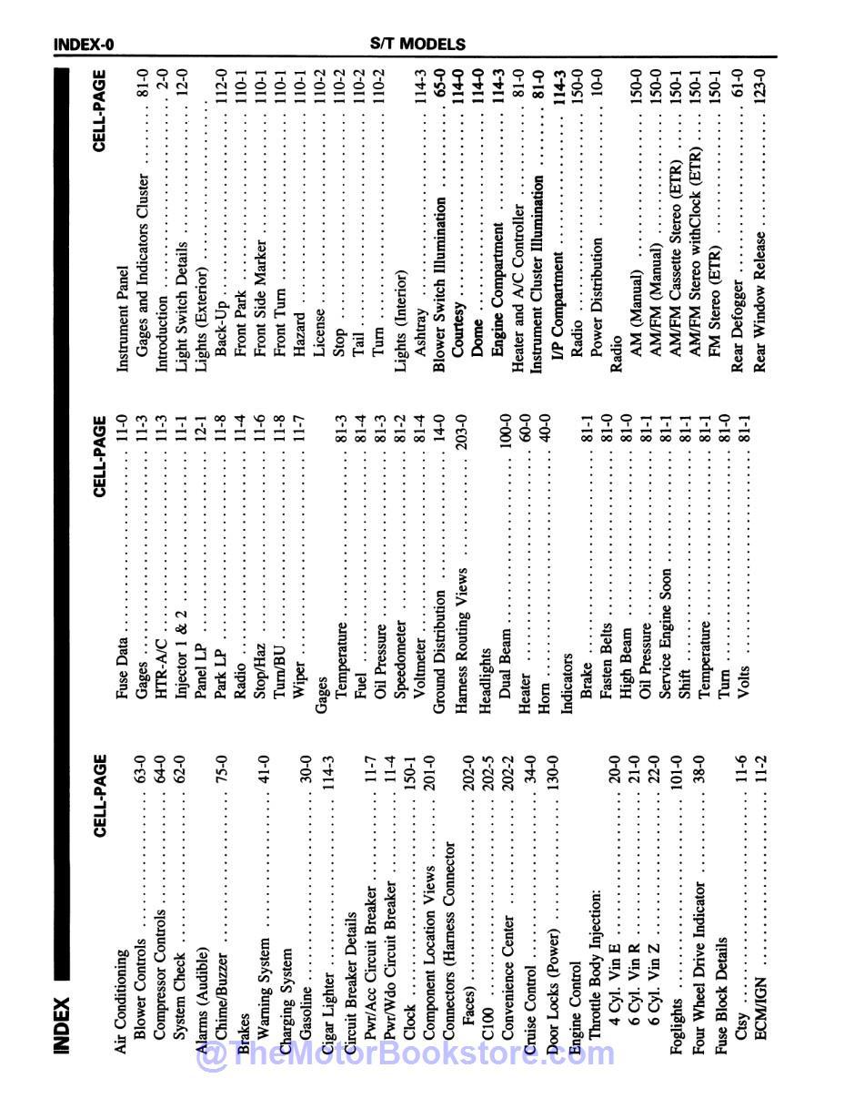 1988 Chevy S-10 Truck Electrical Diagnosis Service Manual Supplement  - Table of Contents 2