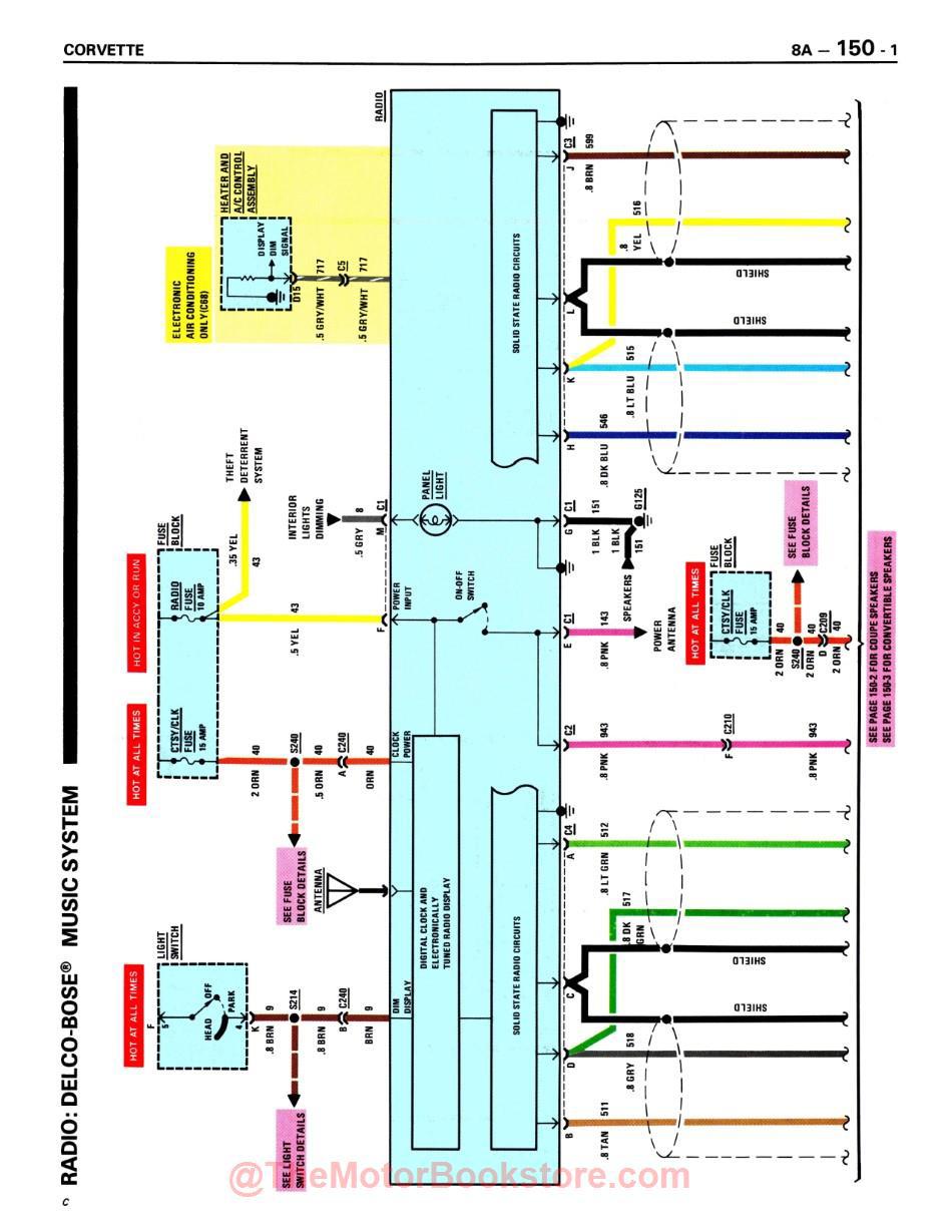 1988 Corvette Electrical Diagnosis Service Manual Supplement - COLOR - Sample Page - Radio:  Delco-Bose