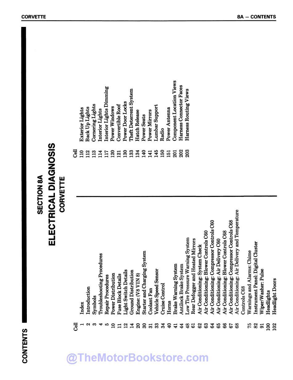 1988 Corvette Electrical Diagnosis Service Manual Supplement - COLOR  - Table of Contents 1