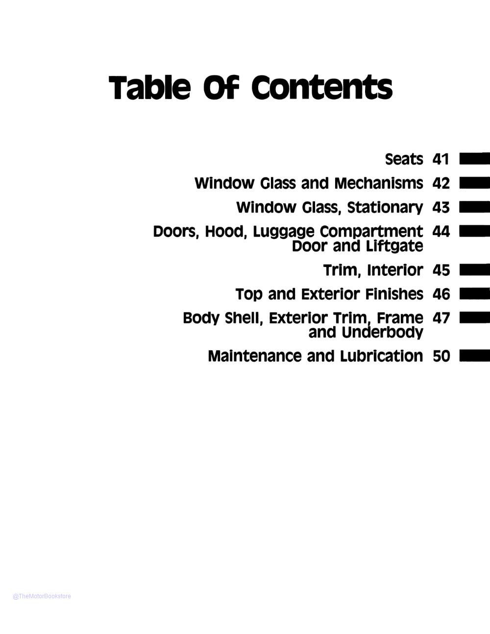 1988 Ford Mustang, Thunderbird, Mark VII, Cougar Shop Manuals  - Table of Contents 2