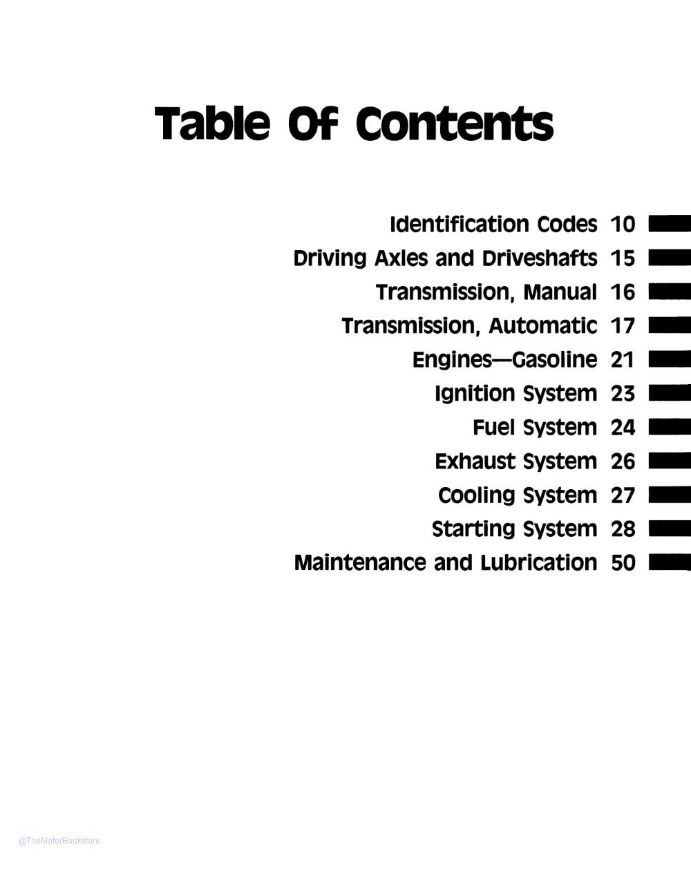 1988 Ford Mustang, Thunderbird, Mark VII, Cougar Shop Manuals  - Table of Contents 4