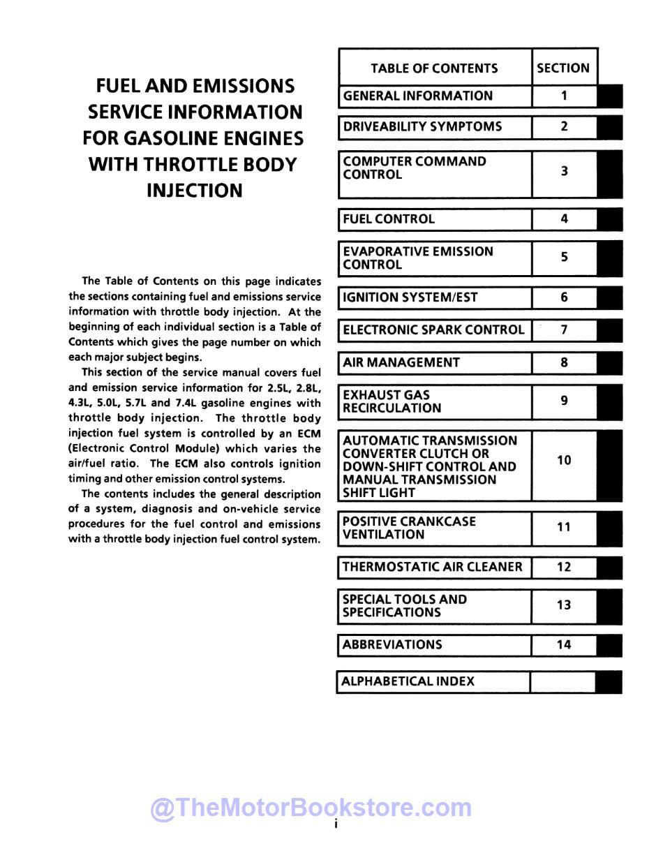 1989 Chevy S-10 LD Truck Service Manual  - Table of Contents 2