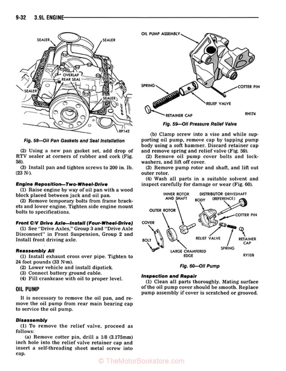 1989 Dodge Dakota Truck Shop Manual - OEM - 3.9L Engine Oiling System