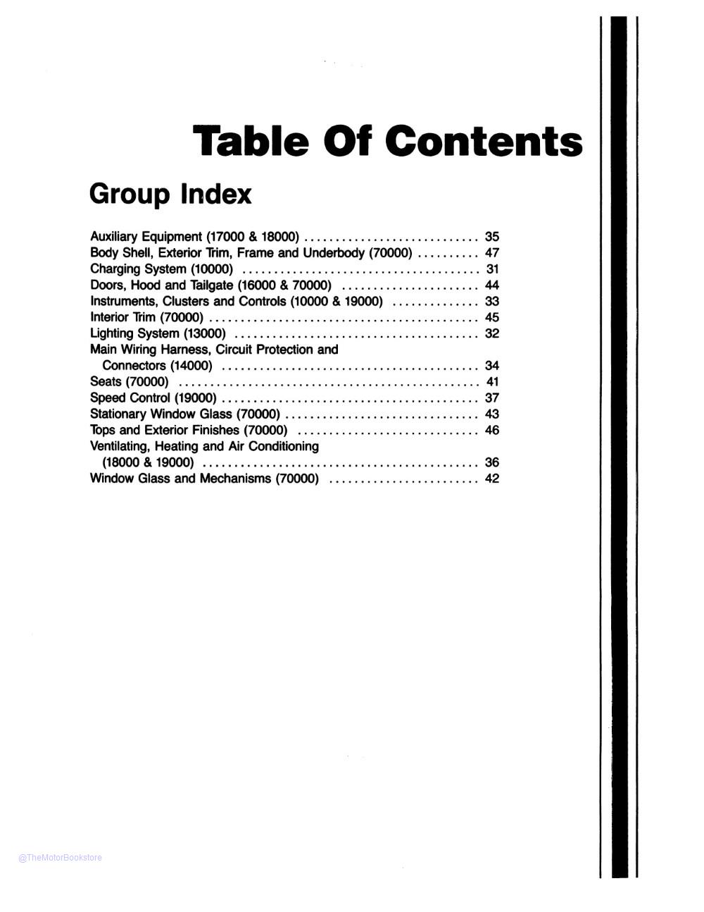 1989 Ford F-150-350 Truck, Bronco, E-150-350 Vans, & F-Super Duty Shop Manuals  - Table of Contents 2